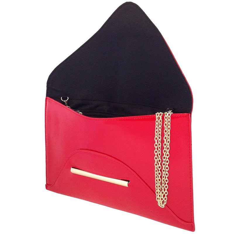JNB Faux Patent Leather Envelope Candy Clutch Bag (Candy Apple Red) Medium - Image 4