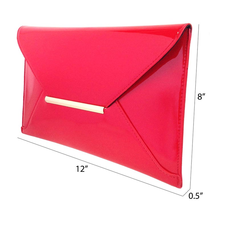 JNB Faux Patent Leather Envelope Candy Clutch Bag (Candy Apple Red) Medium - Image 3