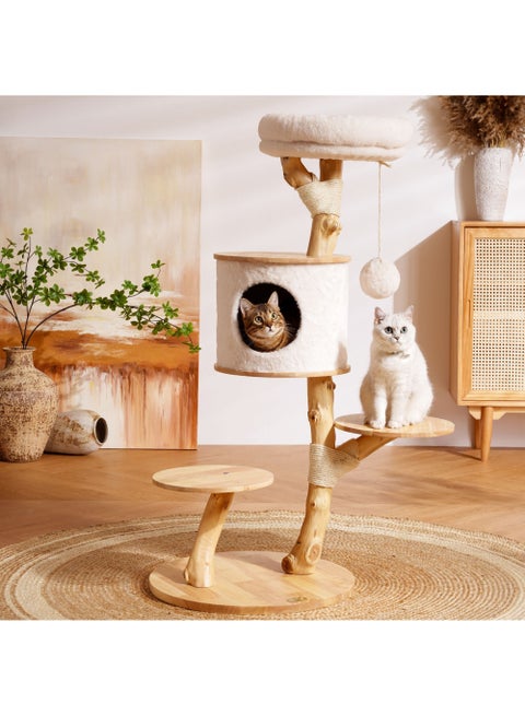 SOPAPETS High-End Large Cat Tree Tower, Premium Rubber Wood, Scratching Posts, Cat Condo, Cat Bed, Removable Soft Cushion, Super Stable (60*60*132cm)
