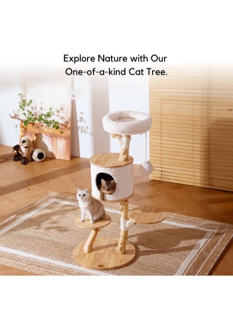 SOPAPETS High-End Large Cat Tree Tower, Premium Rubber Wood, Scratching Posts, Cat Condo, Cat Bed, Removable Soft Cushion, Super Stable (60*60*132cm)