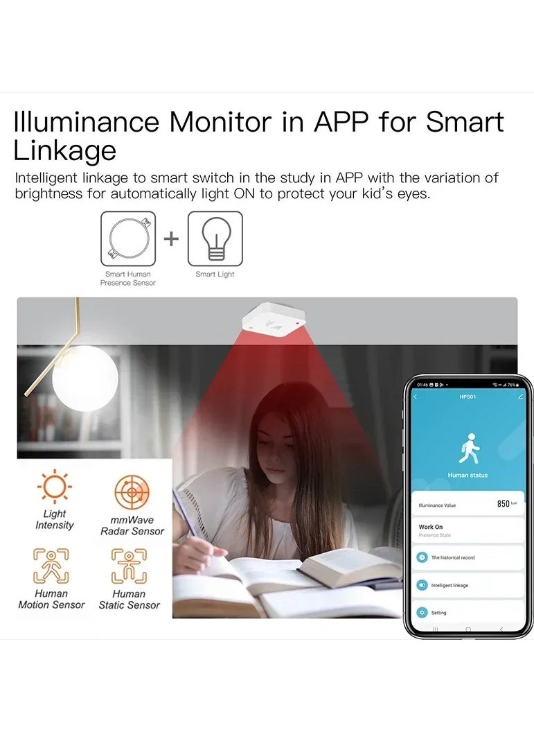 UanTii Tuya Smart Human Presence Sensor Wifi Radar Detector With Luminance Sensor Human Body PIR Sensor For Smart Home Smart Life App Control (Wifi version)