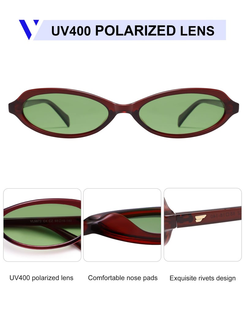 VANLINKER Polarized Retro Oval Sunglasses for Women Small Chic 90s Vintage Style Trendy Slim Narrow Y2k Sunnies VL9873,Burgundy - Image 4