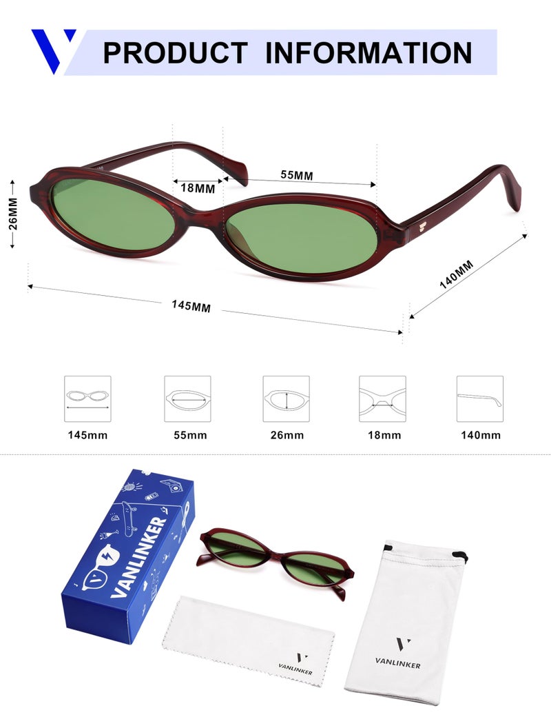 VANLINKER Polarized Retro Oval Sunglasses for Women Small Chic 90s Vintage Style Trendy Slim Narrow Y2k Sunnies VL9873,Burgundy - Image 5