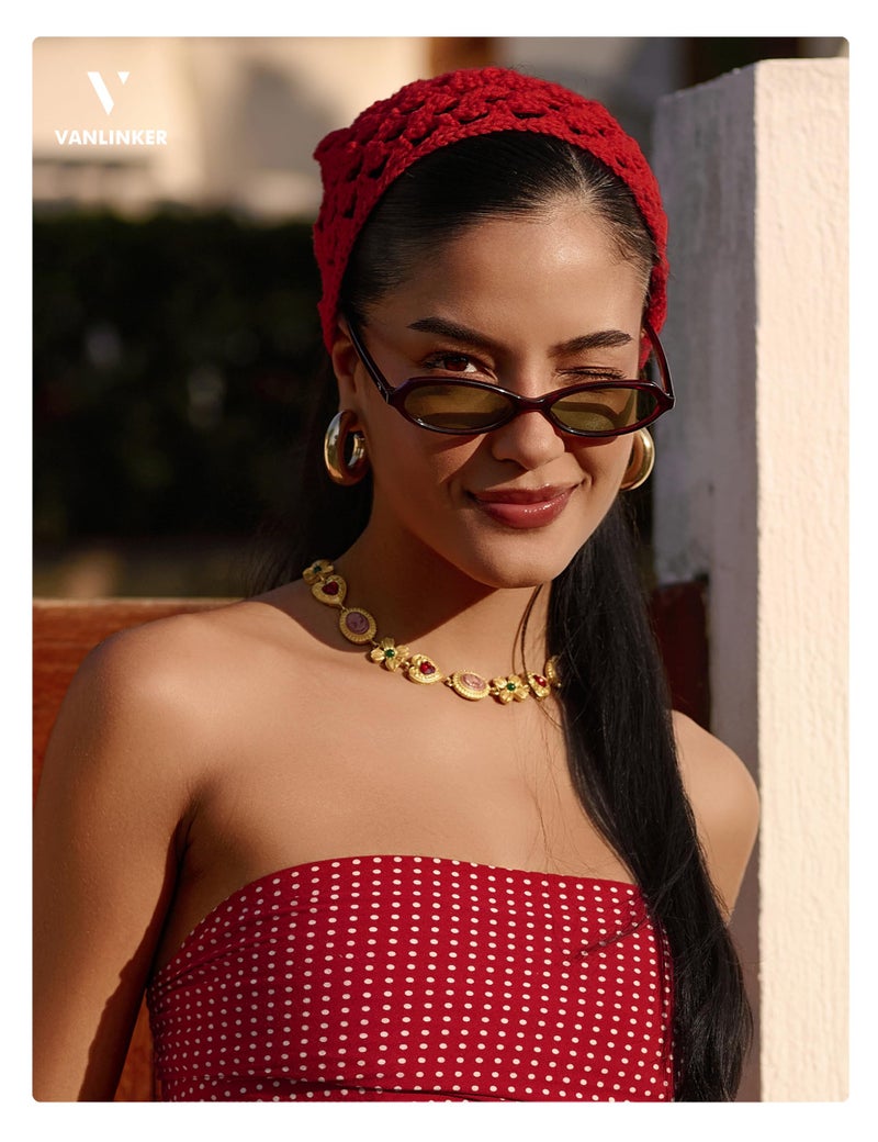 VANLINKER Polarized Retro Oval Sunglasses for Women Small Chic 90s Vintage Style Trendy Slim Narrow Y2k Sunnies VL9873,Burgundy - Image 2