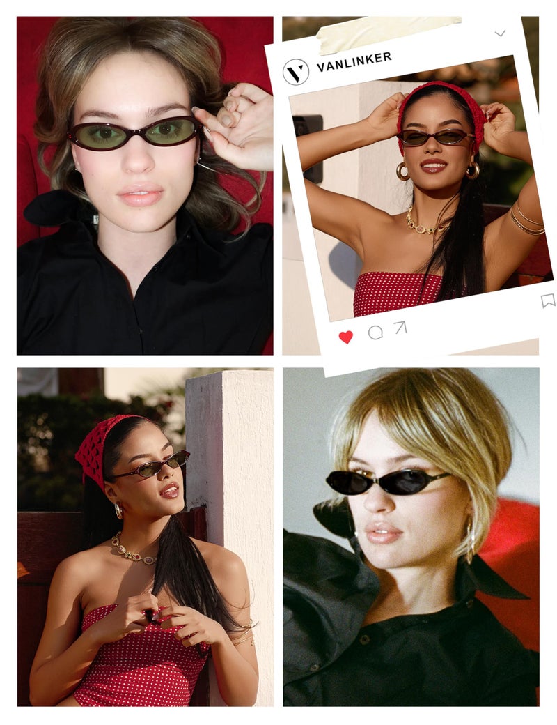 VANLINKER Polarized Retro Oval Sunglasses for Women Small Chic 90s Vintage Style Trendy Slim Narrow Y2k Sunnies VL9873,Burgundy - Image 3