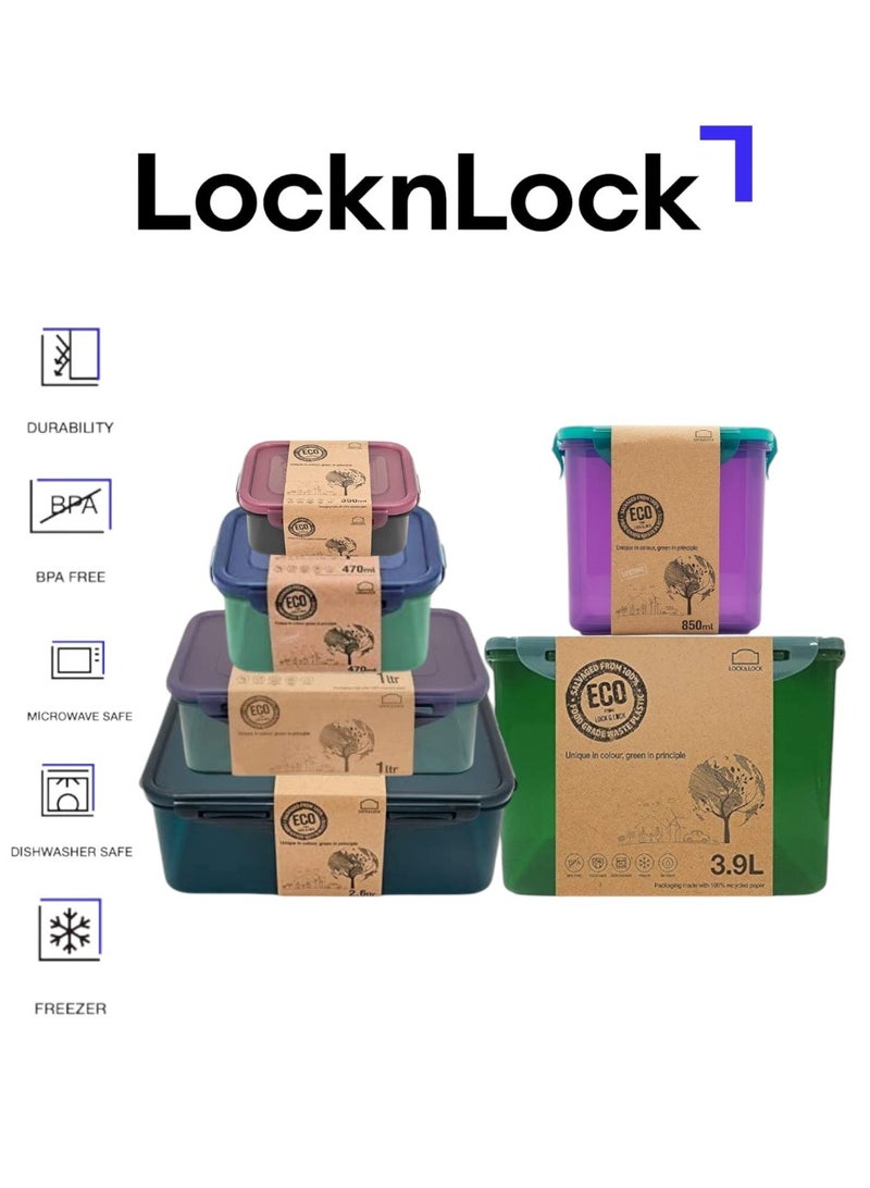 LocknLock LocknLock Eco Rectangular Food Container Pack – 350ml, 470ml, 850ml, 1L, 1.3L, 2.6L & 3.9L  - Image 1