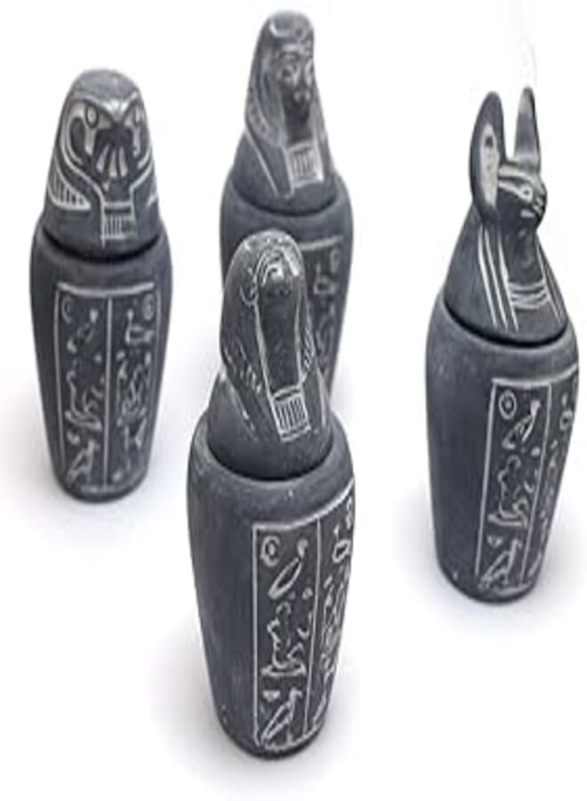 immatgar Pack of 4 pharaonic Egyptian Jar Figurine Storage Box Statue Egyptian souvenirs gifts Inspired Gift from Egypt (Gray - 6.5 CM Long)