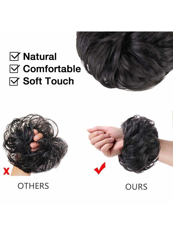 MORICA 2PCS Messy Bun Hair Piece, Fake Hair Messy Bun Scrunchies For Thin Hair Extension Curly Wavy Synthetic Chignon Ponytail Hair Pieces for Women (Natural Black#) - Image 4