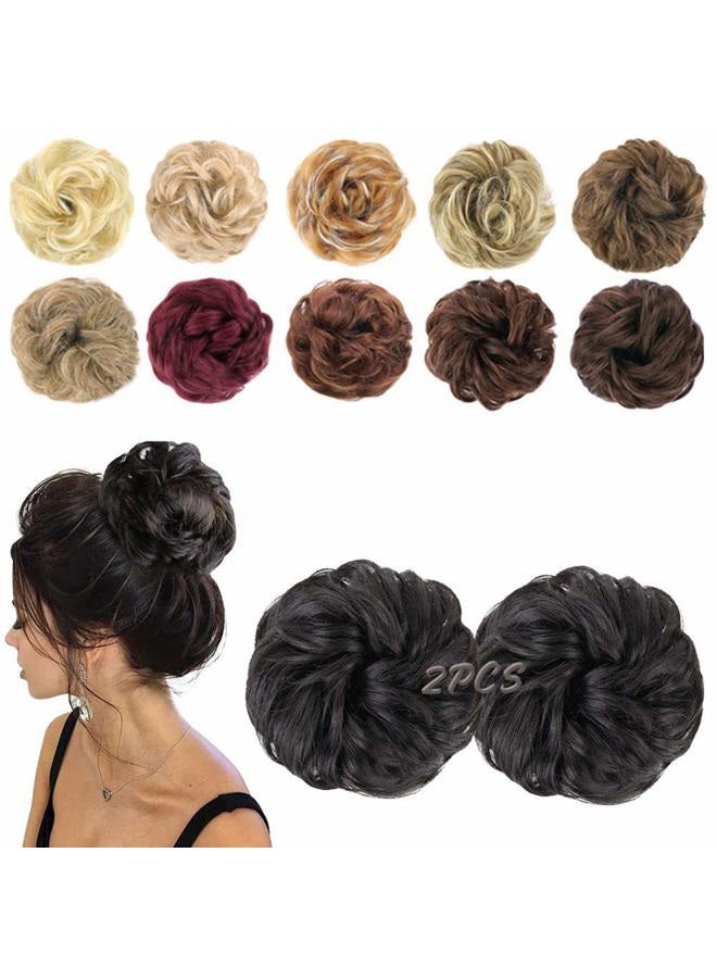 MORICA 2PCS Messy Bun Hair Piece, Fake Hair Messy Bun Scrunchies For Thin Hair Extension Curly Wavy Synthetic Chignon Ponytail Hair Pieces for Women (Natural Black#) - Image 1