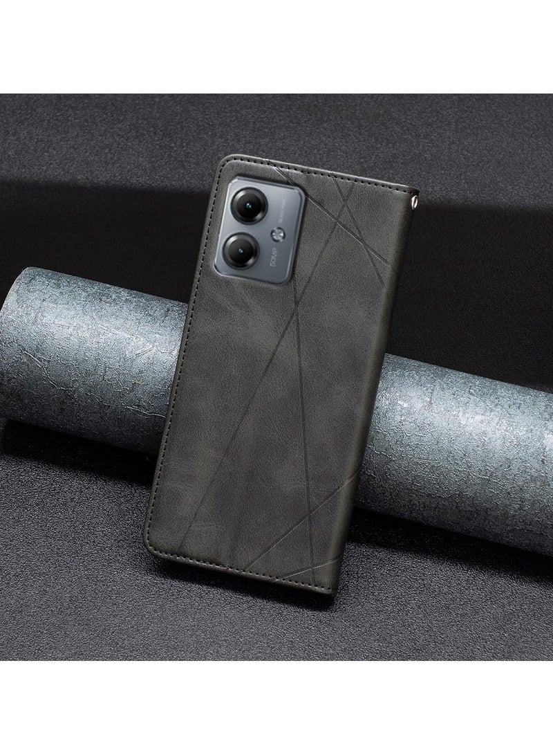 VKL Flip Case for Motorola Moto G14 4G,Rhombus Pattern Premium Leather Wallet Kickstand Magnetic Closure Cover Black - Image 2