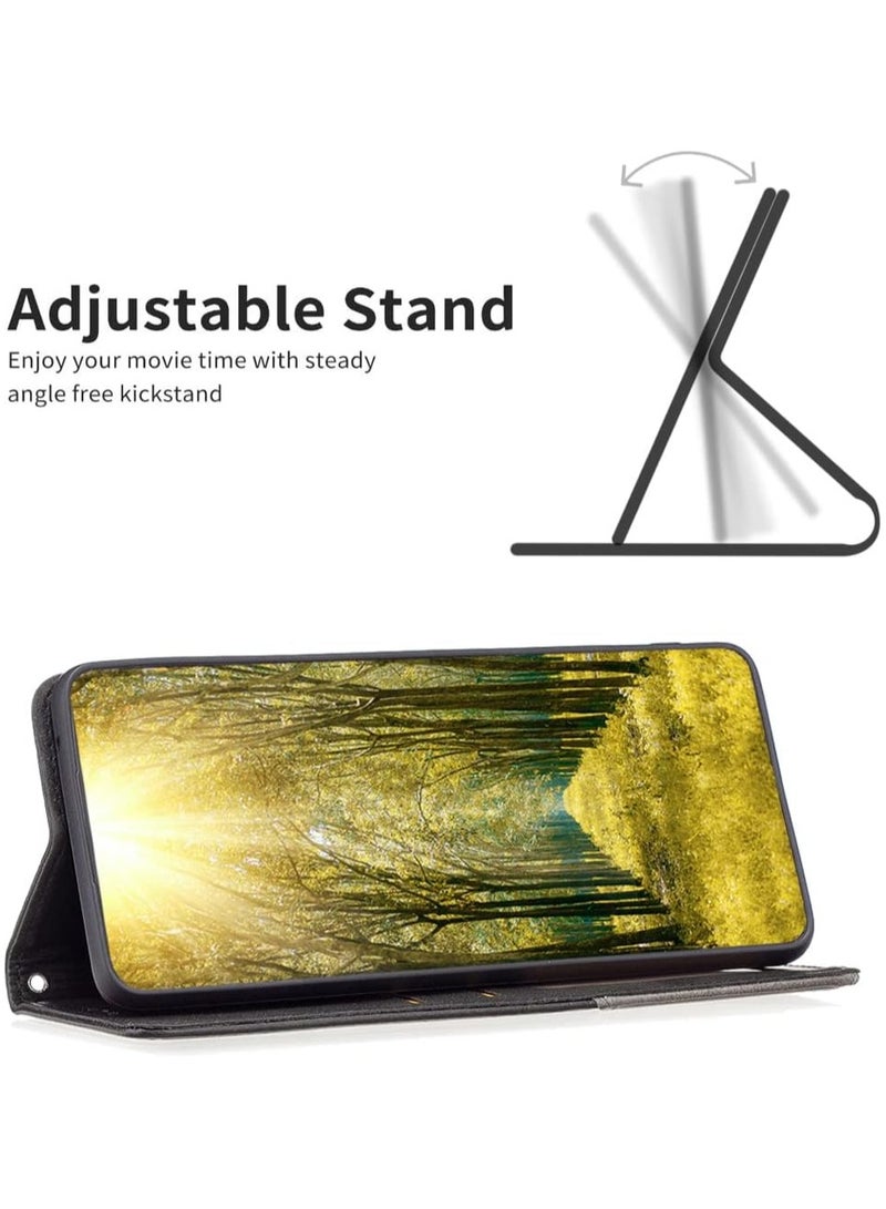 VKL Flip Case for Motorola Moto G14 4G,Rhombus Pattern Premium Leather Wallet Kickstand Magnetic Closure Cover Black - Image 3