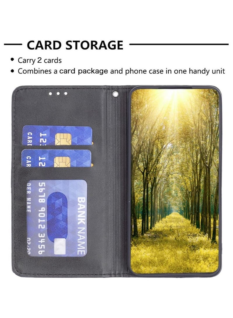 VKL Flip Case for Motorola Moto G14 4G,Rhombus Pattern Premium Leather Wallet Kickstand Magnetic Closure Cover Black - Image 5