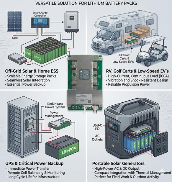 HKN ENTERPRISES HKN 4S 100A BMS for LiFePO4 Battery Packs, NTC Supported, Overcharge & Short Circuit Protection for Solar, E-Bike, Inverter & DIY Power Systems - Image 3