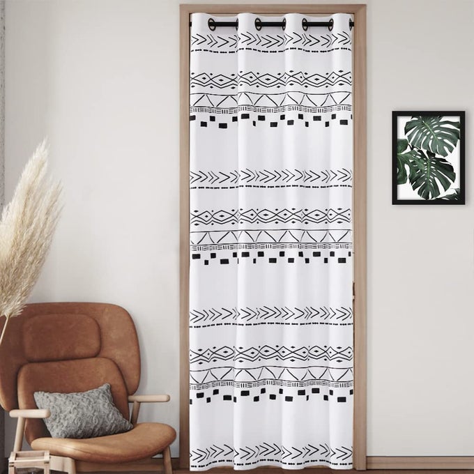 SLIDING CLOSET CURTAINS FOR BEDROOMS DOORACCORDION LOOK PRIVACY TEMPORARY BOHO WINDOW DRAPE GEOMETRIC PRINT PATTERNED DESIGN BLACKOUT CURTAIN FOR DOORWAY GIRL DORM NURSERY FARMHOUSE DECORBLACK WHITE