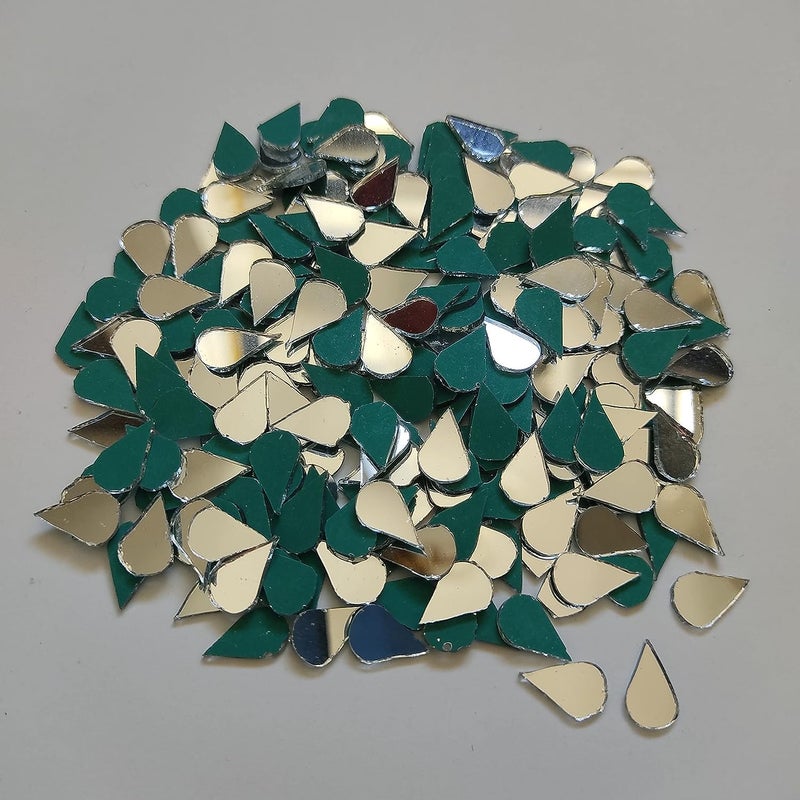 RUDRA NX RUDRA NX Teardrop Shape Glass Mirror Kit Jewelry Making Lippan Art Work Embroidery Craft Work Mosaic Art Stone Mirror Beads Kids School Projects 200 Pcs 10 MM Tear Drop  - Image 1