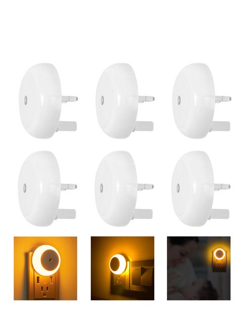 مصابيح ليلية LED للأطفال يمكن توصيلها بالحائط [حزمة من 6 قطع]، إضاءة ليلية مزودة بأجهزة استشعار للضوء لغرفة الأطفال، وإضاءة سلالم الحمام، وإضاءة الممر، باللون الأبيض الدافئ