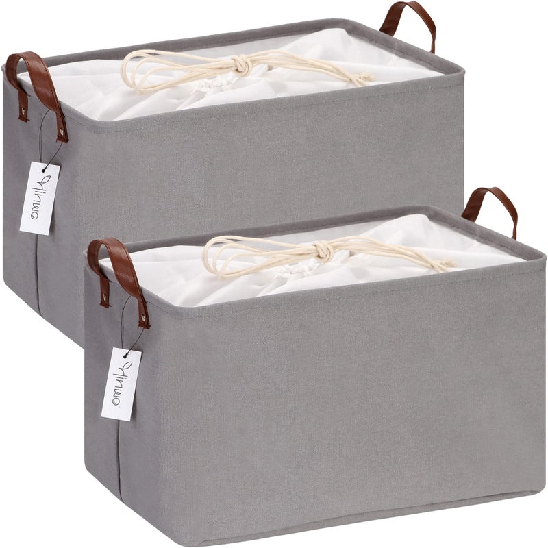Hinwo 31L Large Storage Bins 2Pack Closet Organizers and Storage Foldable Clothes Storage Baskets with Handles Containers for Clothing Blanket Towels Toys Bedding Gray