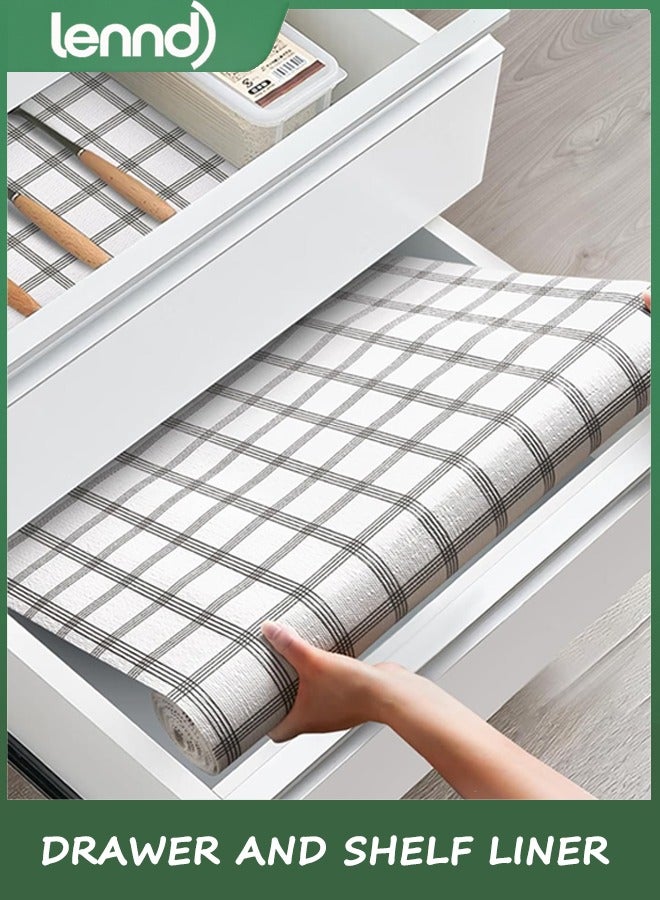 LENND Drawer and Shelf Liner, Non-Slip Kitchen Cabinet Liners Non-Adhesive Thick Strong Grip Waterproof Washable Mats Protect Dresser Shelves Cupboard Bathroom Cabinets, White Stripes, 0.45CM*3M - Image 1