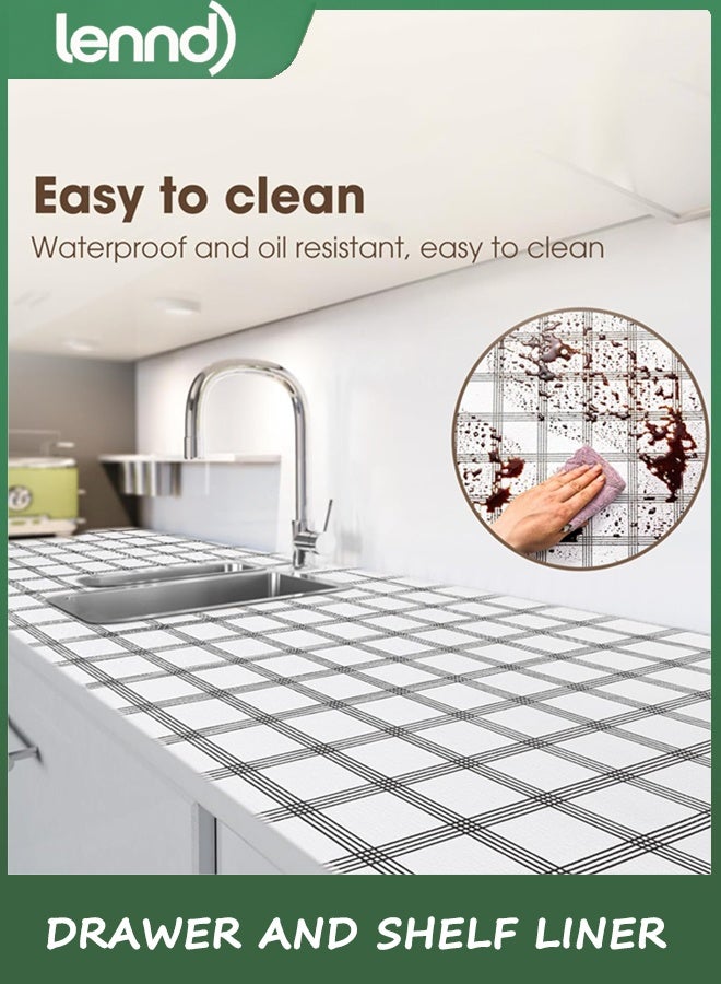 LENND Drawer and Shelf Liner, Non-Slip Kitchen Cabinet Liners Non-Adhesive Thick Strong Grip Waterproof Washable Mats Protect Dresser Shelves Cupboard Bathroom Cabinets, White Stripes, 0.45CM*3M - Image 2