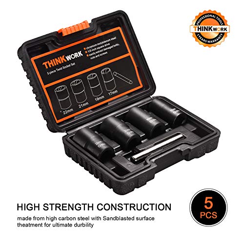 THINKWORK 1/2 Inch Drive Lug Nut Removal Tool, 5-Piece Wheel Lock Removal Kit, Lug Nut Remover for Stripped, Rounded, Damaged, Frozen, Rusted Bolts - Image 4
