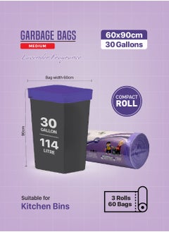Tru Lavender Scented Garbage Bags Compact Roll 60x90cm 30 Gallon ( 20pc x 3 Rolls ) 60 bags  - Image 5