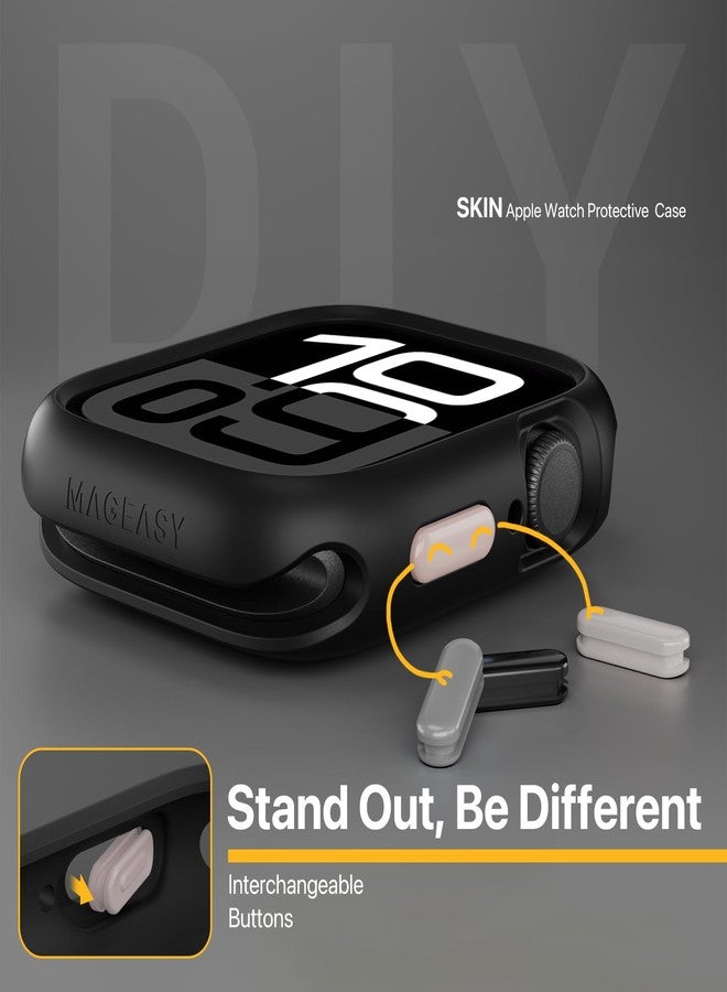 MAGEASY Designed for Apple Watch Series 11 Case 42mm | Shockproof Silicone Bumper with Customizable Buttons, Military Grade Durable Protective iWatch Cover, Skin Series - Black - Image 3