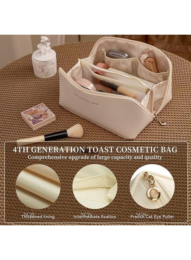 حقيبة سفر جلدية للمكياج وأدوات النظافة، منظم ذو سعة كبيرة لمستحضرات التجميل، تصميم مفتوح ومسطح (وردي) - Image 5