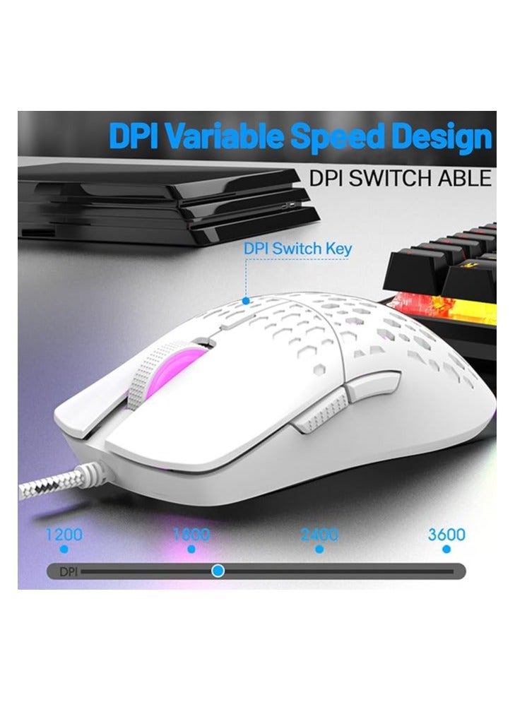 White Wired RGB Gaming Mouse – Lightweight, 4 Adjustable DPI up to 3600, 6 Programmable ons, Ergonomic Design for Windows, Mac, PC, Laptop - Image 3