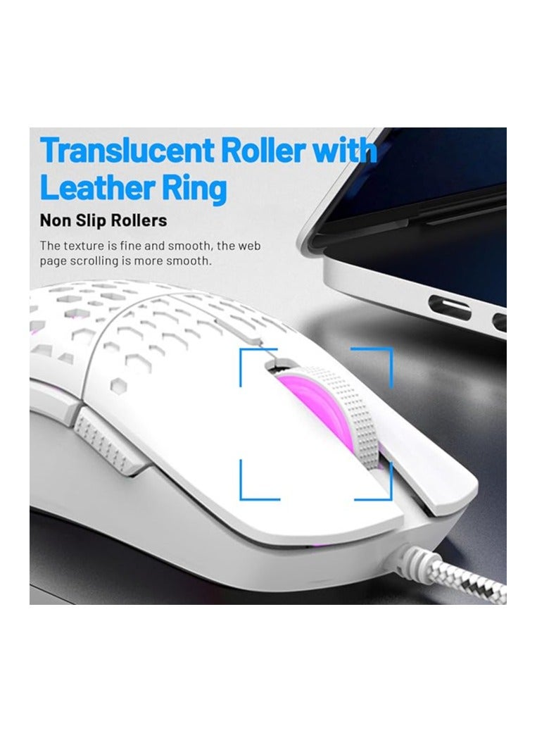 White Wired RGB Gaming Mouse – Lightweight, 4 Adjustable DPI up to 3600, 6 Programmable ons, Ergonomic Design for Windows, Mac, PC, Laptop - Image 2