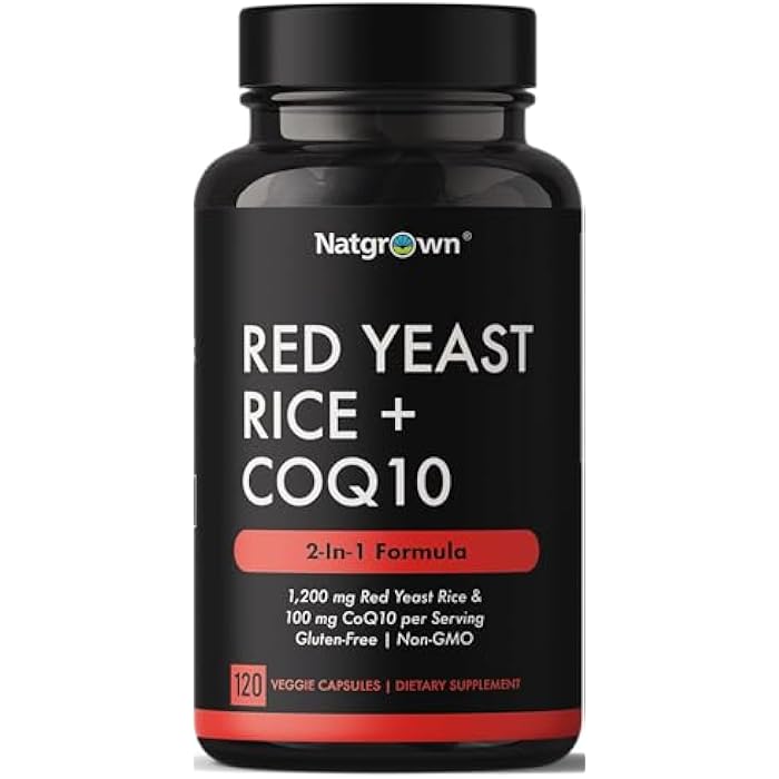 Natgrown Red Yeast Rice 1200 mg with CoQ10 100 mg - Supports Healthy Cholesterol Levels & Heart Health Support - Herbal Supplement for Men & Women - Vegan, Non-GMO - 120 Capsules - Image 1