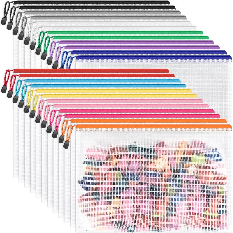 Umriox 24 Pack 12 Colors Zipper Pouches for Organizing, Letter Size, A4 Size, Zipper Bags for Puzzles & Board Game Storage, Office Supplies Travel Toiletries - Image 1