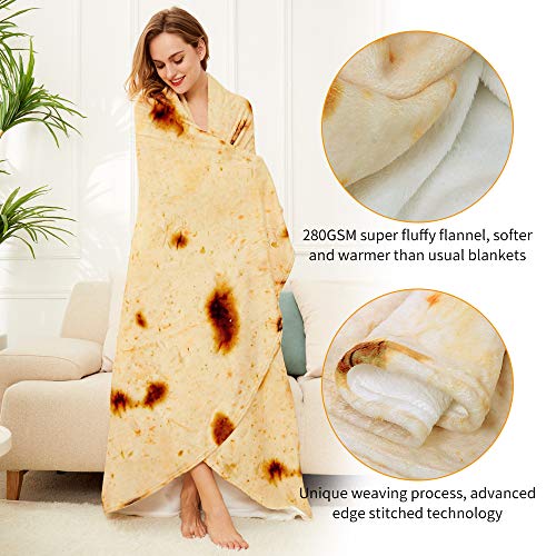 LetsFunny Burrito Tortilla Throw Blanket, 2.0 Double Sided Burritos Taco Tortilla Wrap Blankets for Adults Kids, Giant Funny Realistic Food Blankets, Soft Flannel Round Throw Blanket 71in - Image 2