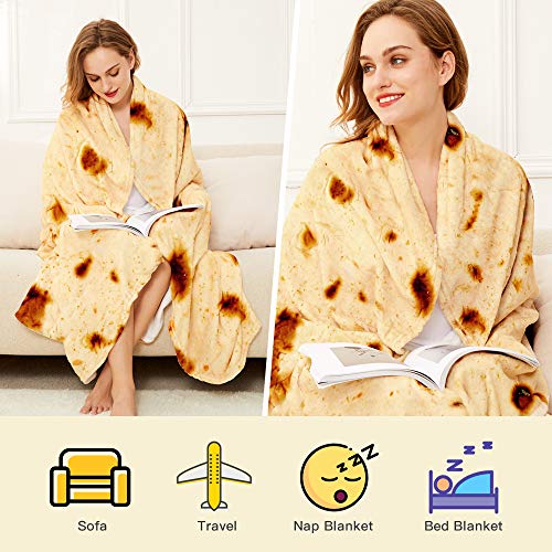 LetsFunny Burrito Tortilla Throw Blanket, 2.0 Double Sided Burritos Taco Tortilla Wrap Blankets for Adults Kids, Giant Funny Realistic Food Blankets, Soft Flannel Round Throw Blanket 71in - Image 4