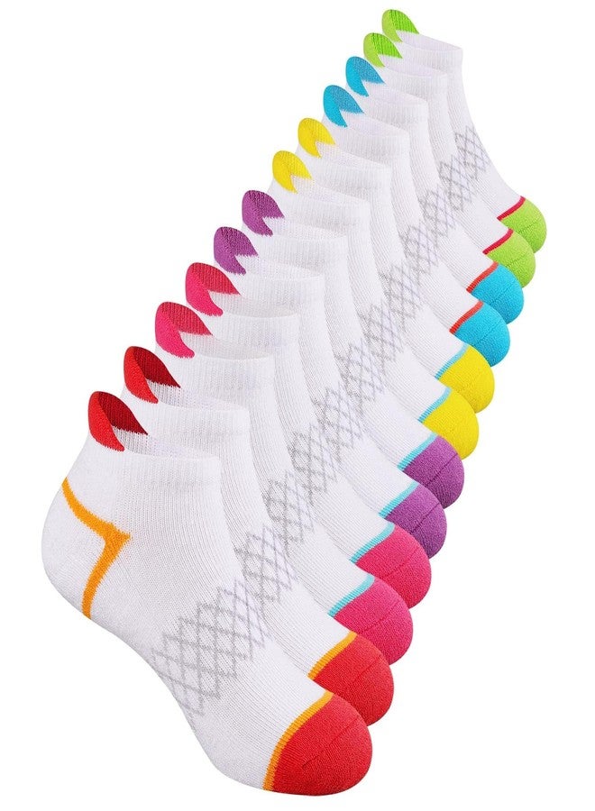 Comfoex 12 Pairs Girls Socks Ankle Athletic Socks Cotton Sports Socks With Cushioned Sole For Big Little Kids - Image 1