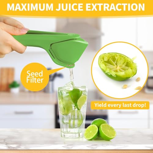Toxen Lemon Squeezer Manual, Max Juice Extraction Lemon Juicer Squeezer, Easy-to-Use Flat Lemon Lime Squeezer with Leverage to Reduce Effort, Citrus Squeezer with Built-in Strainer (GREEN) - Image 4