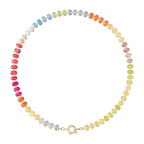 LALAPPLE Colorful Beaded Gemstone Necklace for Women, Boho Rainbow Bead Choker with Natural Stone Crystal Beads, Handmade Summer Beach Necklace Jewelry - Image 1