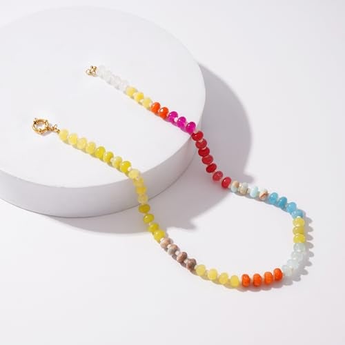 LALAPPLE Colorful Beaded Gemstone Necklace for Women, Boho Rainbow Bead Choker with Natural Stone Crystal Beads, Handmade Summer Beach Necklace Jewelry - Image 4