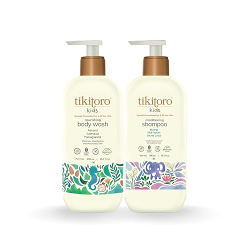 Tikitoro Kids Daily Essentials Combo,100% Vegan Nourishing Body Wash & Conditioning Shampoo, No Parabens & Sulphates (Age: 4+ Years) (300 ml x 2) - Image 1