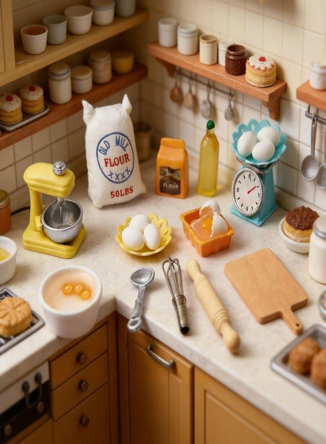 CHAMBERY 1:12 Scale Miniature Dollhouse Kitchen Baking Accessories - Flour, Rolling Pin, Stand Mixer, Scale - Image 2