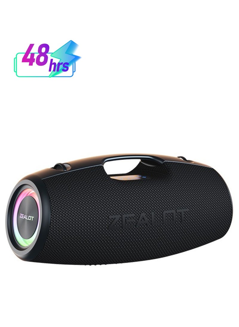 زيلوت مكبر صوت ZEALOT S78 100 وات بتقنية البلوتوث، تقنية DSP 4HORNS، مكبر صوت محمول خارجي، اقتران مزدوج لاسلكي، بطارية 24000 مللي أمبير، وقت تشغيل 48 ساعة، صوت ستيريو عالي، صوت جهير قوي، ضوء حلم  - Image 1