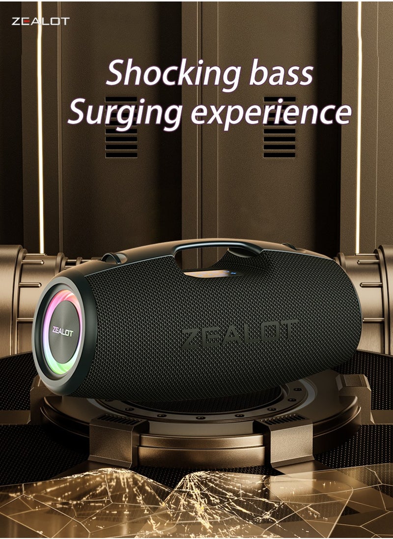 زيلوت مكبر صوت ZEALOT S78 100 وات بتقنية البلوتوث، تقنية DSP 4HORNS، مكبر صوت محمول خارجي، اقتران مزدوج لاسلكي، بطارية 24000 مللي أمبير، وقت تشغيل 48 ساعة، صوت ستيريو عالي، صوت جهير قوي، ضوء حلم  - Image 5