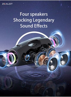 Zealot ZEALOT S78 100W Bluetooth Speakers, DSP Technology 4HORNS, Outdoor Portable Subwoofer Speaker, Wireless Dual Pairing, 24000mAh Battery, 48 Hours Playtime Loud Stereo, Booming Bass Dream Light  - Image 4