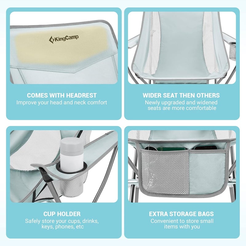 KingCamp كراسي تخييم مدمجة من كينغ كامب للبالغين 2 حزمة خفيفة الوزن عالية الظهر قابلة للطي كراسي حديقة محمولة خفيفة الوزن مع مسند ذراع، جيب جانبي، مسند رأس، حقيبة حمل، تدعم 265 رطل - Image 4