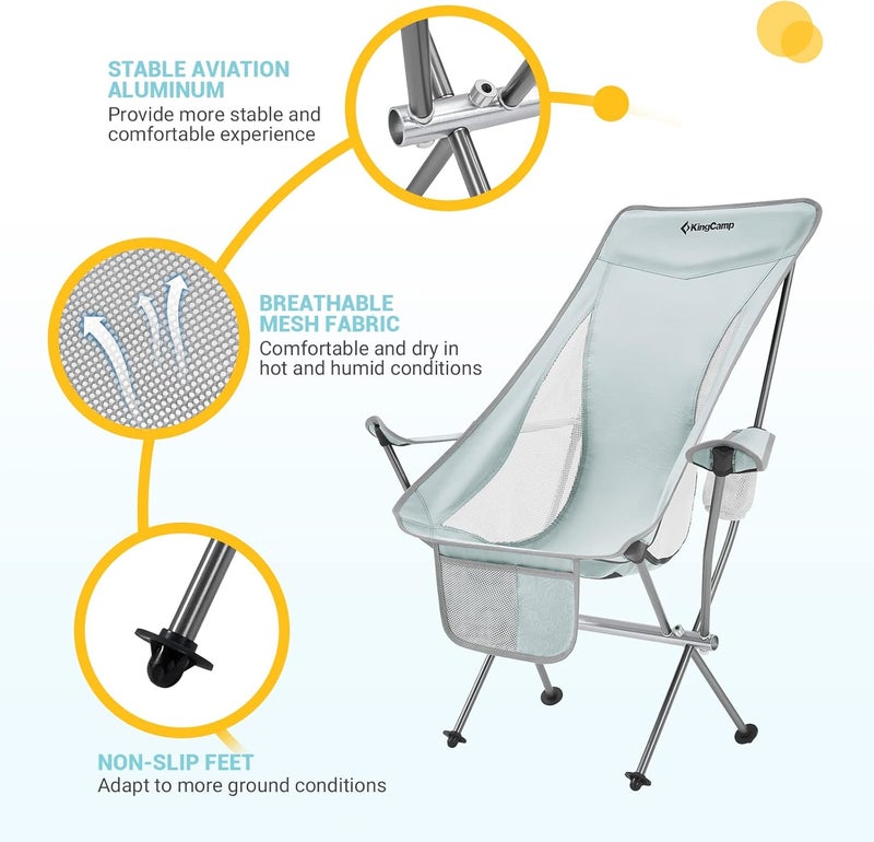KingCamp كراسي تخييم مدمجة من كينغ كامب للبالغين 2 حزمة خفيفة الوزن عالية الظهر قابلة للطي كراسي حديقة محمولة خفيفة الوزن مع مسند ذراع، جيب جانبي، مسند رأس، حقيبة حمل، تدعم 265 رطل - Image 3