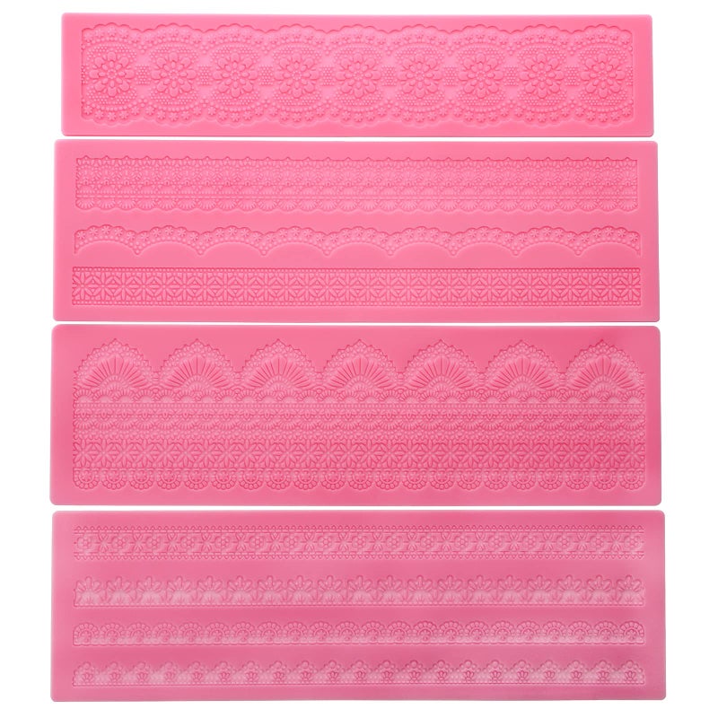 Hedume Hedume Set of 4 Sugar Edible Cake Silicone Fondant Impression Lace Mat 155 Large Mold Flower Pattern Molds Craft Tools for Cake Decorating 