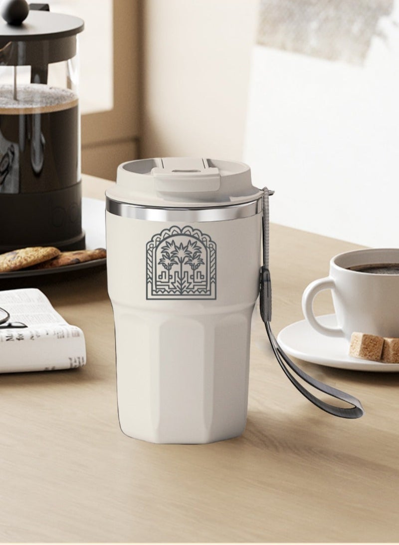 معزول السفر القدح القهوة، الفولاذ المقاوم للصدأ الترمس كأس مع حزام، شجرة النخيل نمط - Image 2