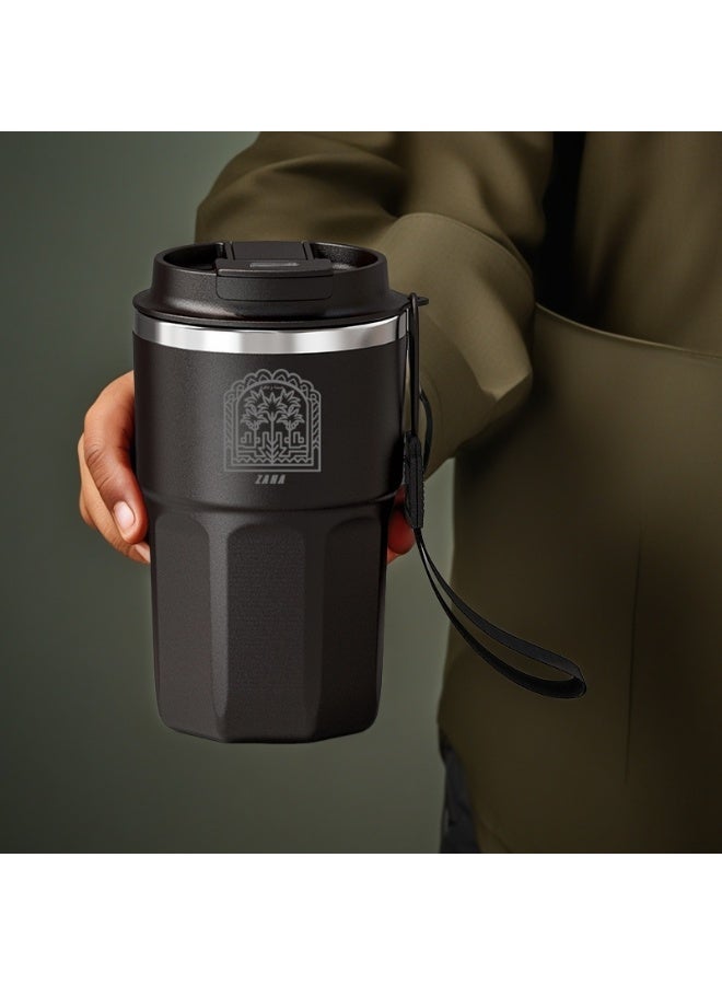 معزول السفر القدح القهوة، الفولاذ المقاوم للصدأ الترمس كأس مع حزام، شجرة النخيل نمط - Image 5