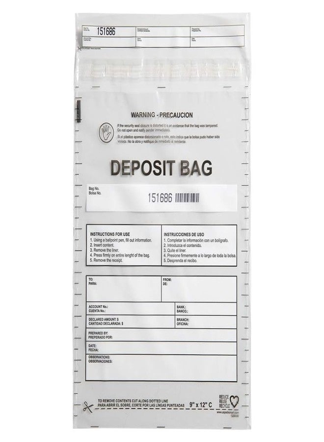 US PACK SMART Clear Plastic Deposit Bags 9"x12" | Secure Bank Deposits, Cash Handling or Safe Currency Transportation | Sequential Barcodes | Tamper-Evident | Tear-Off Receipt for Security | 100-Pack - Image 1