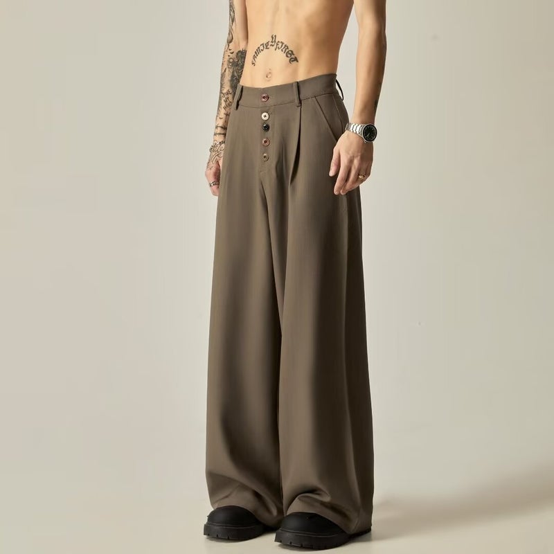 American Retro High-End Fashion Brand Loose Solid Color Casual Pendant Suit Pants Design Sense Straight-Leg Wide-Leg Pants - Image 1