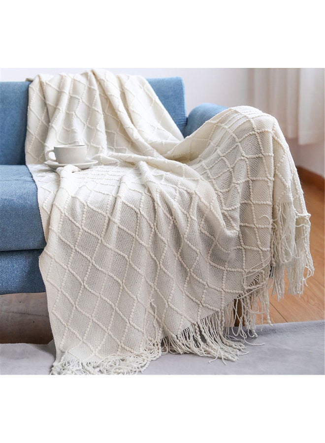 Tassel Design Soft Blanket Keep Warm Cotton White 127 x 172cm - Image 2